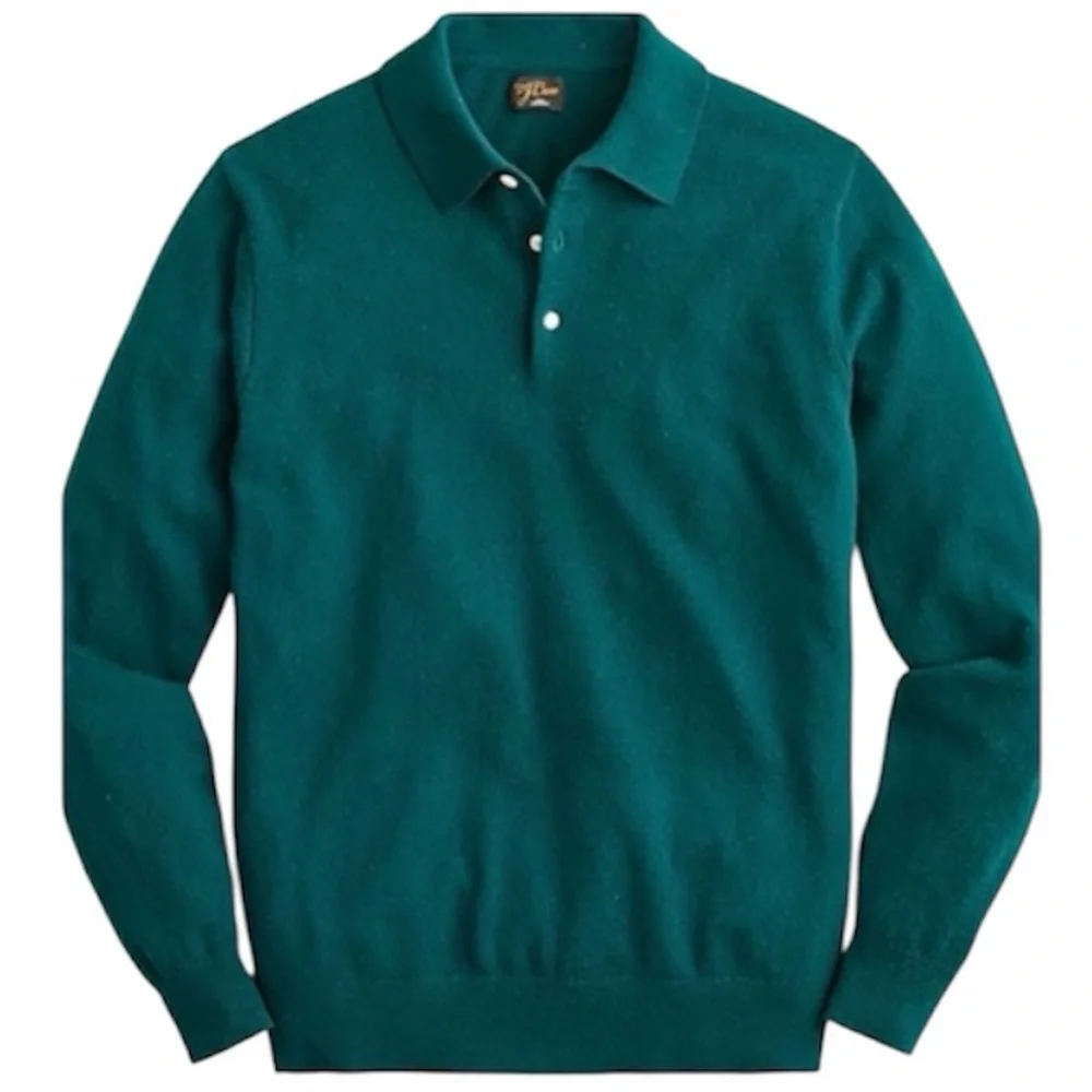 J. Crew Green Cashmere Polo Sweater